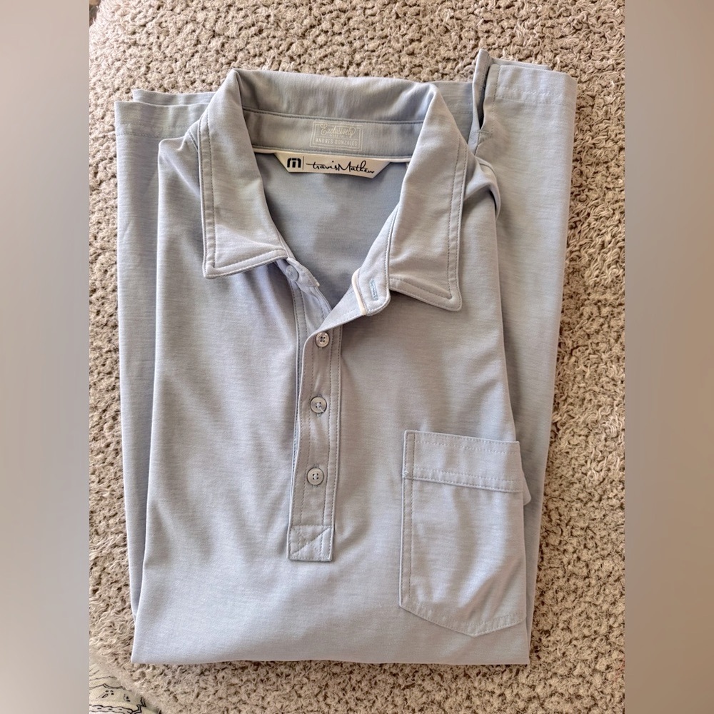 Travis Mathew Men’s Light Gray Polo Shirt with Chest Pocket